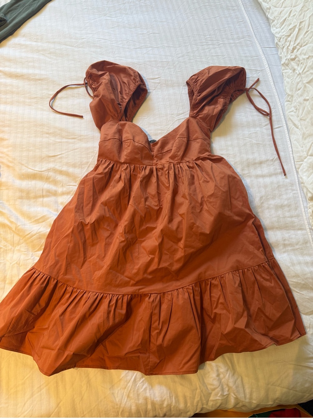 Olivaceous Rust Brown Puff Sleeve Babydoll Dress